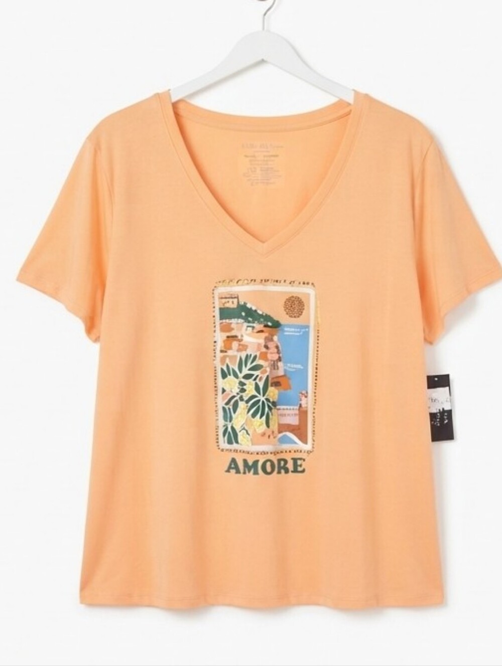 New York Laundry "AMORE" Embellished Graphic V-Neck Tee NWT